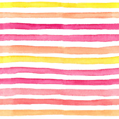 Watercolor hand drawn seamless pattern with abstract stripes in peach colors on white background