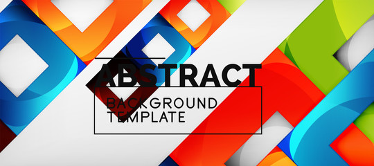 Abstract geometric background. Glossy square shapes composition on grey, minimalistic style template with copyspace