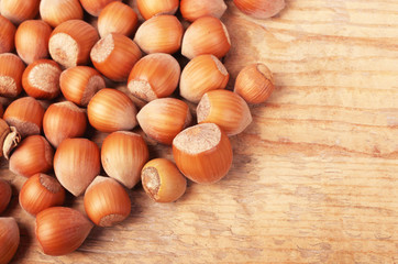 Hazelnuts on a wooden table
