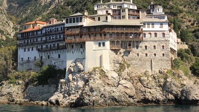 View of the mountains from the ferry, the Mediterranean sea Greece Halkidiki holy mountain Athos