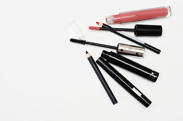 makeup set for face makeup on white background