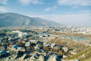 Panoramas of the most beautiful places in Georgia. Jvari and Gori at dawn.