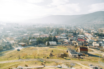 Panoramas of the most beautiful places in Georgia. Jvari and Gori at dawn.