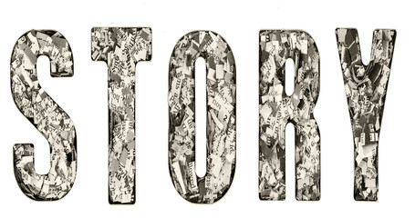 the word STORY made up of lots of cut up newspaper