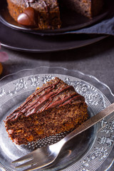 juicy poppy seed cake with apples and chocolate glaze