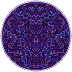 Vintage winter round pattern with pinstriping elements. Vector round  print.