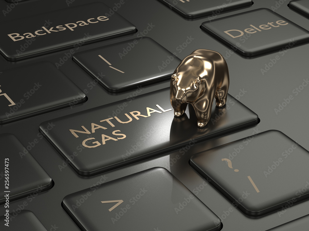 Poster 3d render of keyboard with natural gas button and bear
