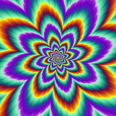 Pulsing fiery flower. Optical illusion of movement.