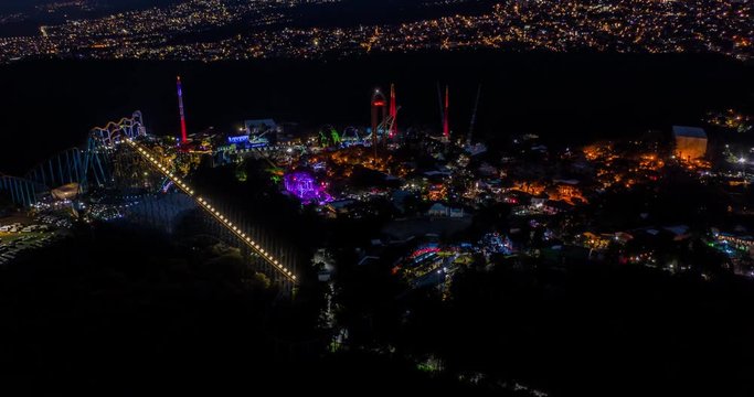 Aerial hyperlpase of a big Amusement Park at night in Mexico City.