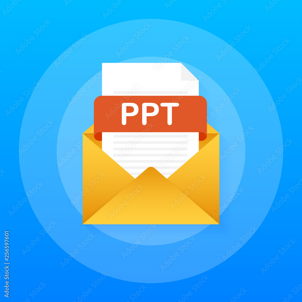 Poster download v button. downloading document concept. file with ppt label and down arrow sign. vector ill