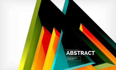 Triangles repetiton geometric abstract background, multicolored glossy triangular shapes, hi-tech poster cover design or web presentation template with copy space
