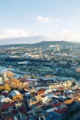 Panoramas of Sighnaghi and Tbilisi at a glance. Beautiful city at dawn.