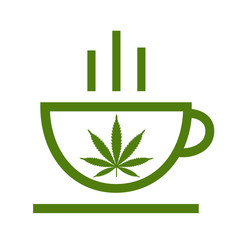 Cannabis herbal tea and marijuana leaves. Icon vector logo template. Isolated vector illustration on white background.