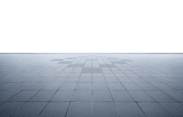 Wide perspective empty concrete marble floor isolated on white background .