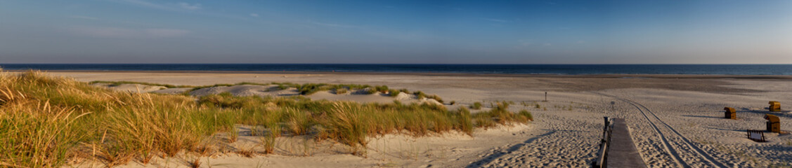 Beach on the East Frisian Island Juist in the North Sea, Germany, in morning light.