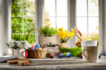 Desk of free space and spring time 