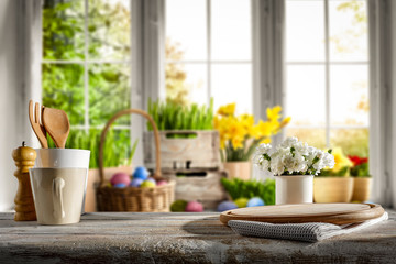 Desk of free space and spring time 