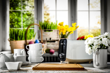 Desk of free space and spring time 