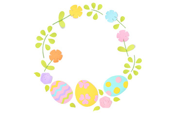 Easter circle frame paper cut on white background - isolated