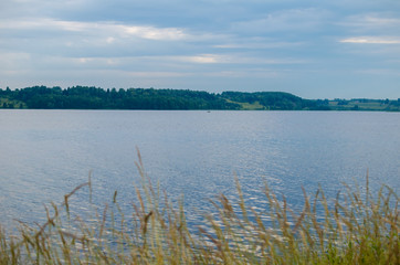 landscape with lake and blue sky