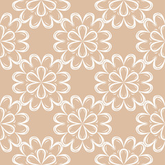 Floral seamless pattern. White flowers on brown beige background