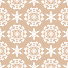 Floral seamless pattern. White flowers on beige background
