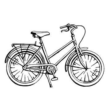 Black and white hand drawn illustration of bicycle 