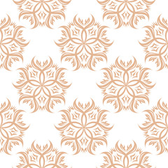Floral seamless pattern. Brown beige flowers on white background