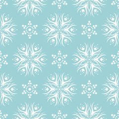 Naklejka na ściany i meble Floral seamless pattern. White design on blue background