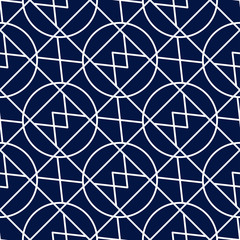 Geometric print. White pattern on dark blue seamless background