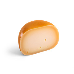 Cheese wheel Half isolated on white background. Packaging template mockup collection. With clipping Path included. Half side view