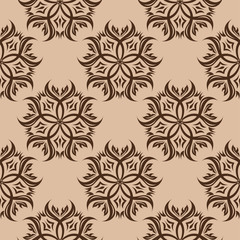 Fototapeta na wymiar Beige floral seamless background. With brown flower design
