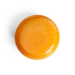 Cheese wheel isolated on white background. Packaging template mockup collection. With clipping Path included. Top overhead view