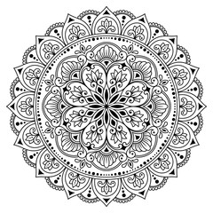 Circular pattern in form of mandala with flower for Henna, Mehndi, tattoo, decoration. Decorative ornament in ethnic oriental style.