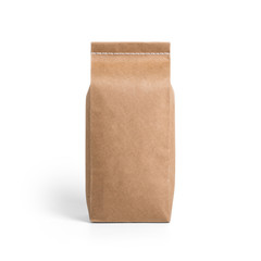 Brown craft paper bag packaging template with stitch sewing isolated on white background. Packaging template mockup collection. With clipping Path included. Stand-up pouch Front view package