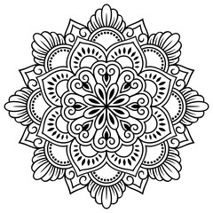 Circular pattern in form of mandala with flower for Henna, Mehndi, tattoo, decoration. Decorative ornament in ethnic oriental style.