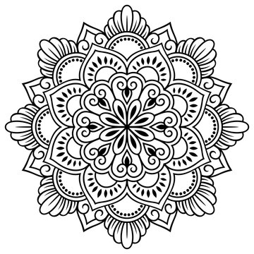 Circular pattern in form of mandala with flower for Henna, Mehndi, tattoo, decoration. Decorative ornament in ethnic oriental style.