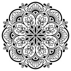 Circular pattern in form of mandala with flower for Henna, Mehndi, tattoo, decoration. Decorative ornament in ethnic oriental style.
