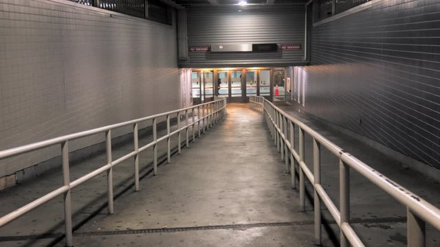 Nighttime empty entrance to bus station.