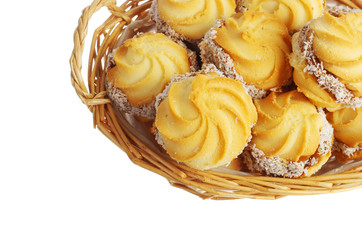 Cookies in a basket on a white background. Isolated on white