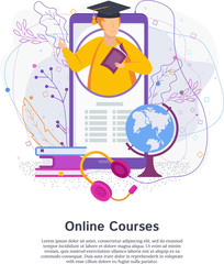 Mobile educational app. Flat vector concept.