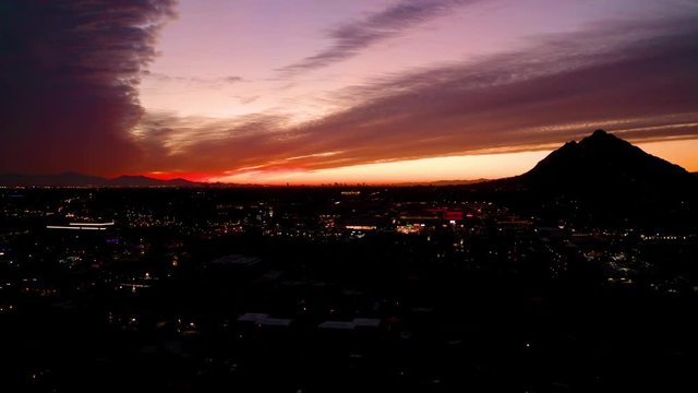 Perfect aerial  Sunset view of Scottsdale Arizona changing into the night.