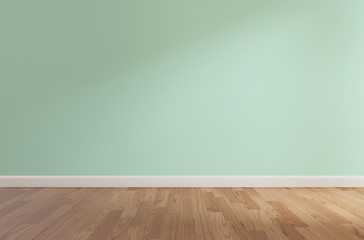 Fototapeta na wymiar Green wall and wooden floor,3d rendering