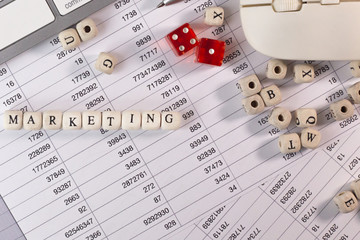 The marketing word on wood cube business content image..