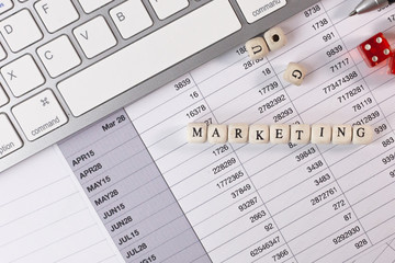 The marketing word on wood cube business content image..