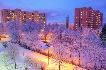 Winter in Brodno district of Warsaw, capital of Poland