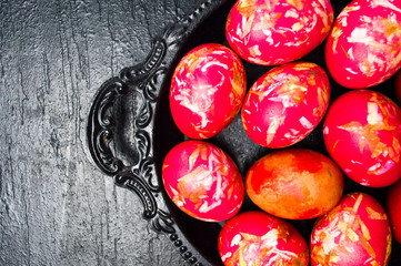 Bunch of Easter eggs top view