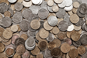 coins background ukraine top view