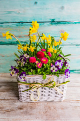 Decoration with spring flowers. Happy Easter.