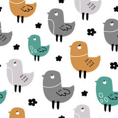 vector seamless background pattern with funny baby doodle birds for fabric, textile,wallpaper,wrapping paper, notebook covers,background